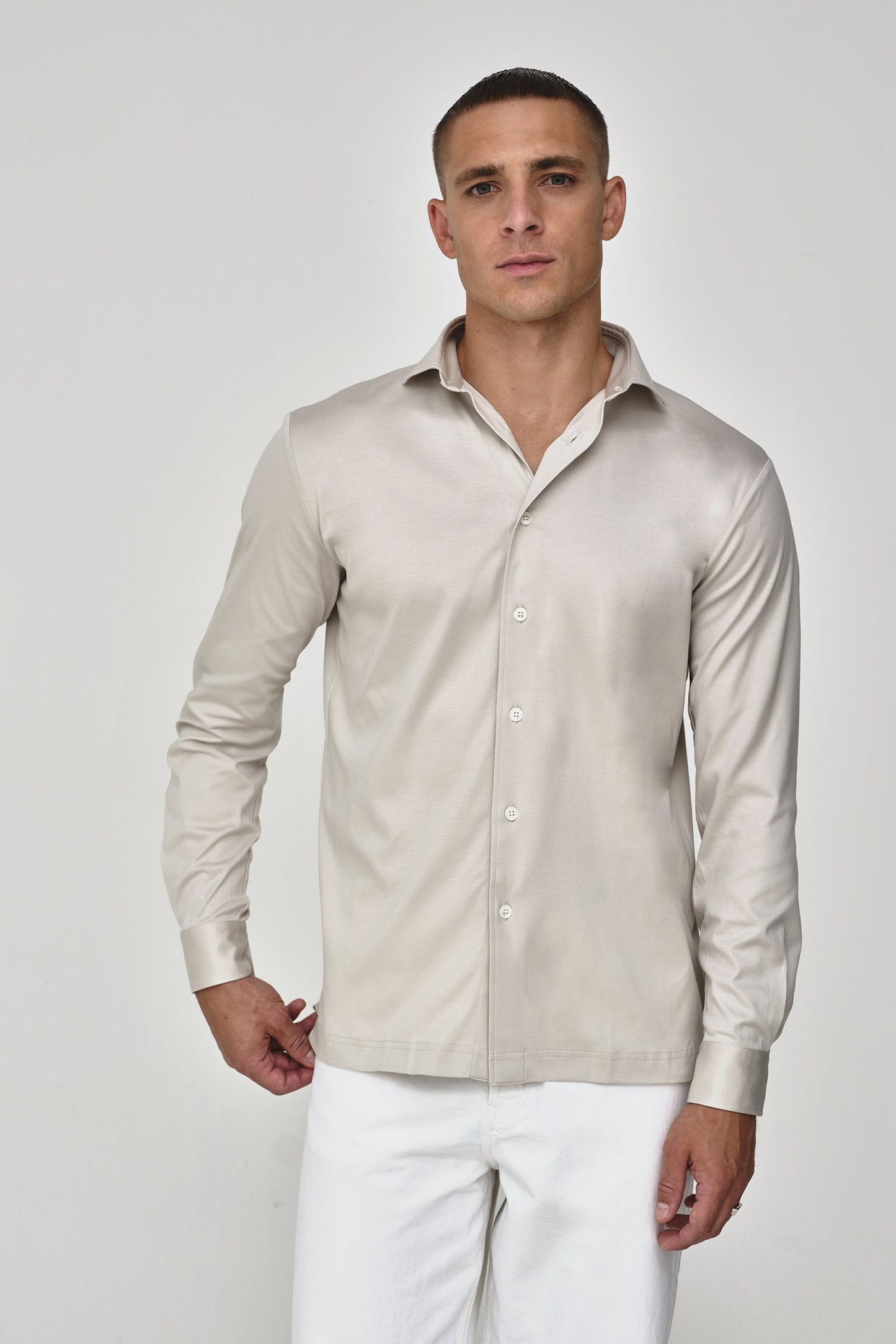 Supima Shirt Lange mouwen | Parelgrijs