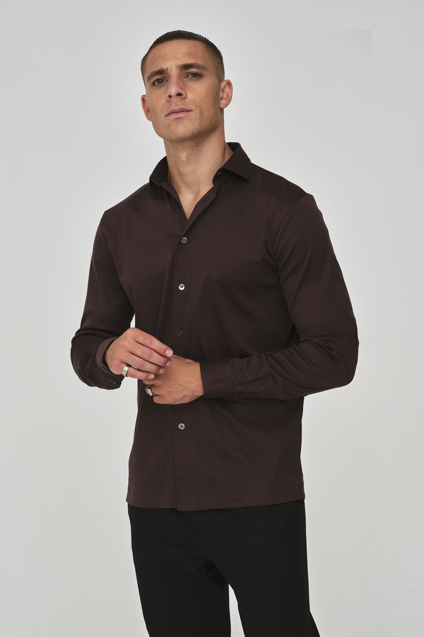 Supima Shirt Lange mouwen | Ebbenbruin