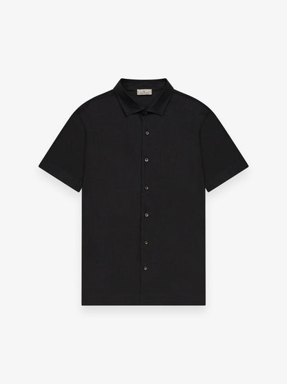 Linnen Stretch Shirt Korte Mouwen | Zwart