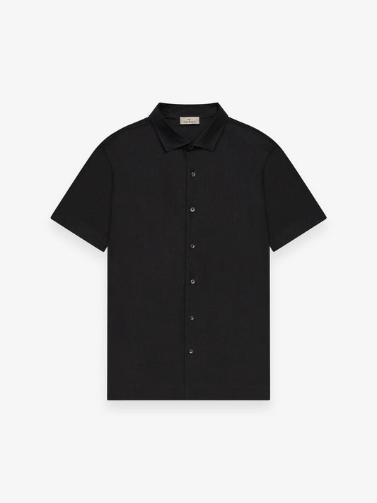 Linnen Stretch Shirt Korte Mouwen | Zwart